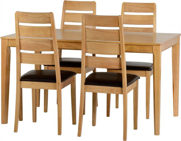 Logan Dining Set in Oak Varnish (4 Chairs) - Click Image to Close